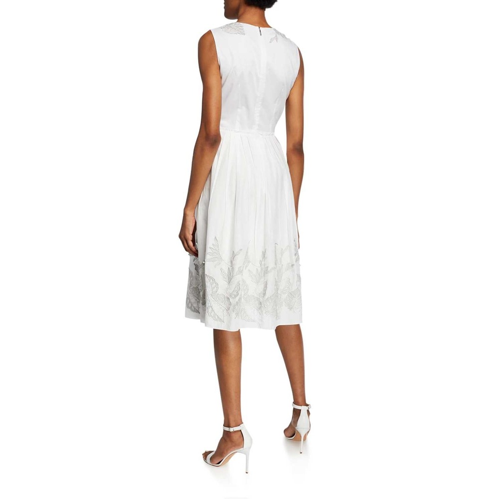 Elie Tahari White Midi Dress with Silver Floral Embroidery - Picture 9 of 14